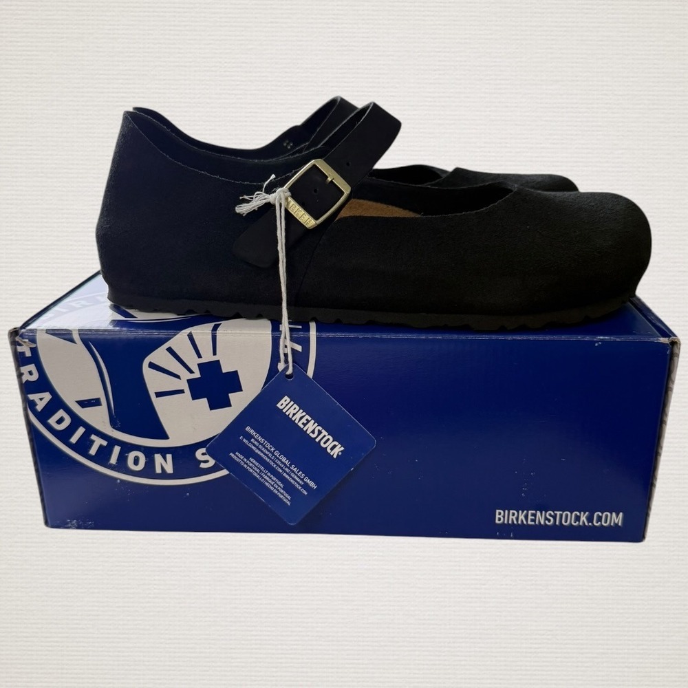 Birkenstock Mantova Mary Jane Women 42 Black Suede Buckle Flat NEW